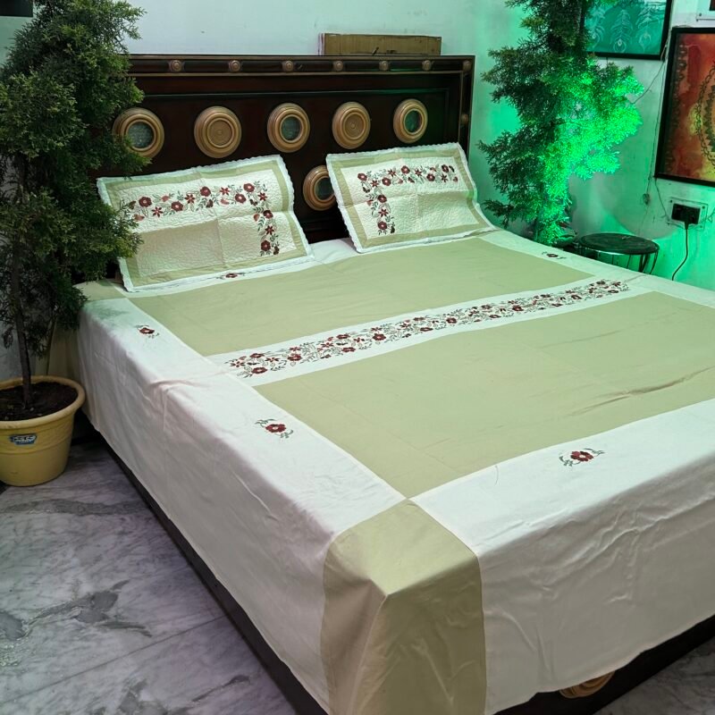 Elegant Floral Embroidered Cotton Bedsheet Set