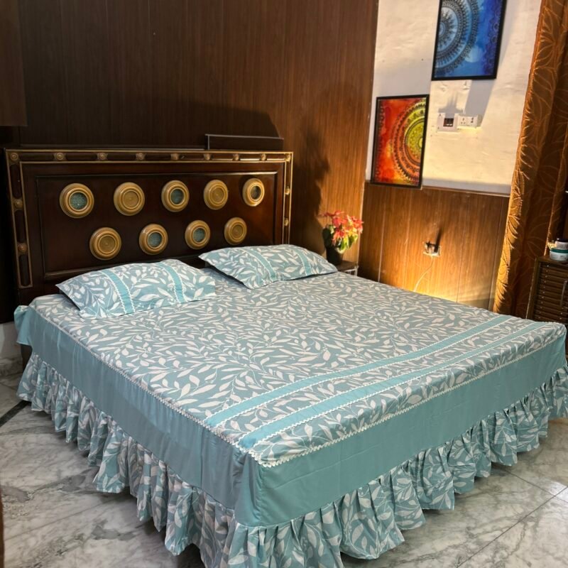 Aqua Whisper Botanical Frill Bedspread
