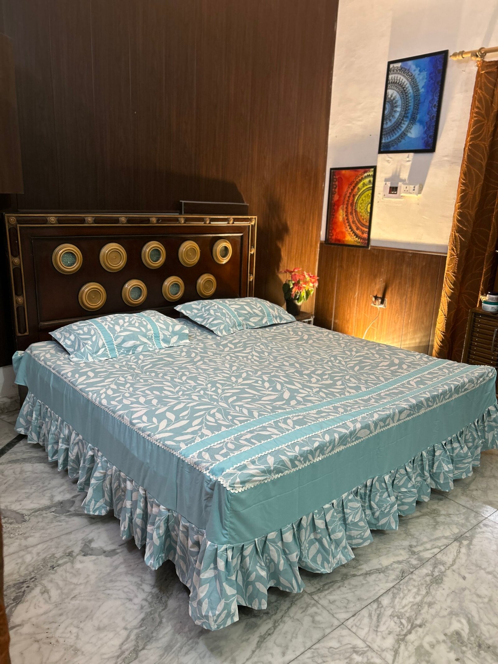 Aqua Whisper Botanical Frill Bedspread
